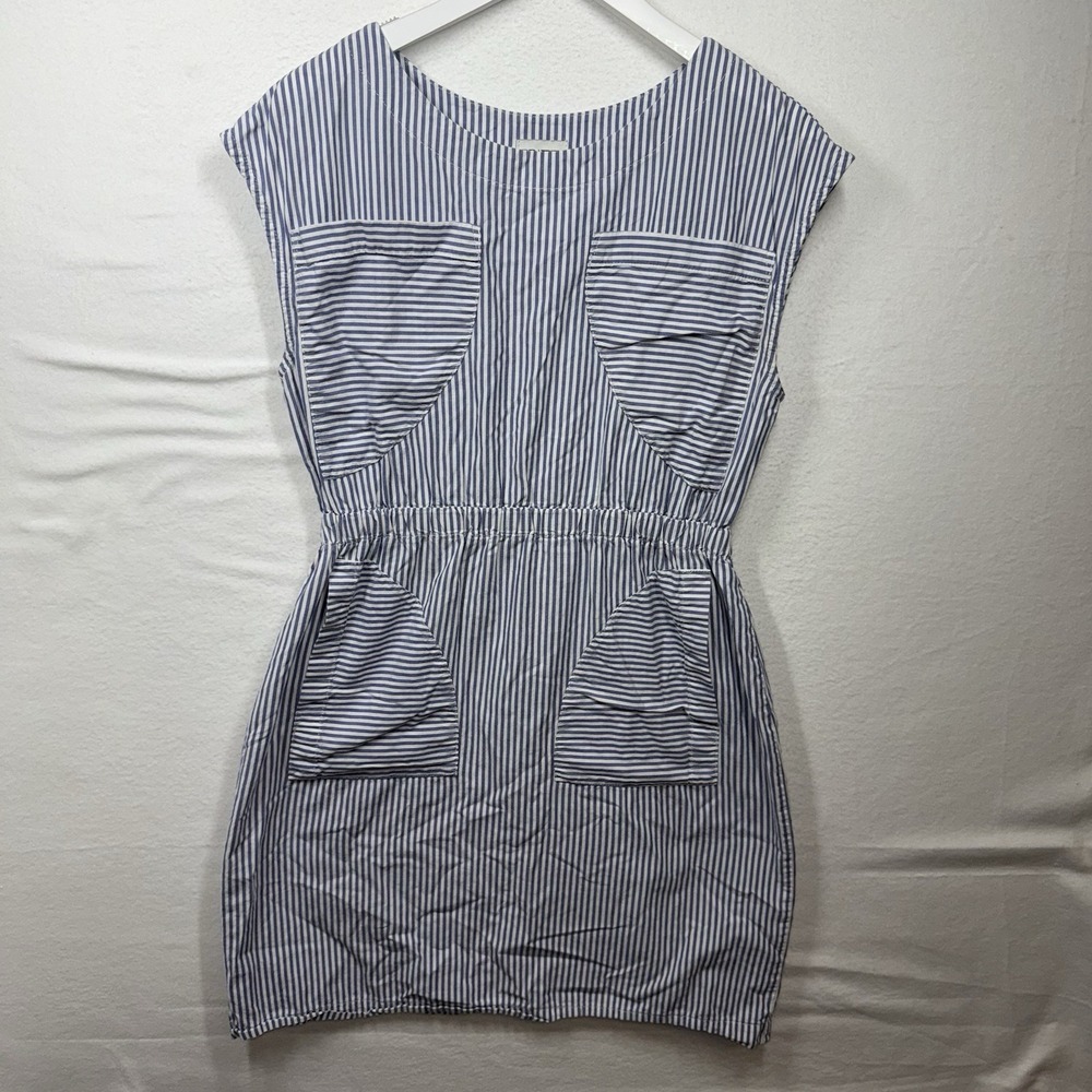 Prairie Underground Dress Small Blue White Stripe 100% Cotton USA Elastic Waist